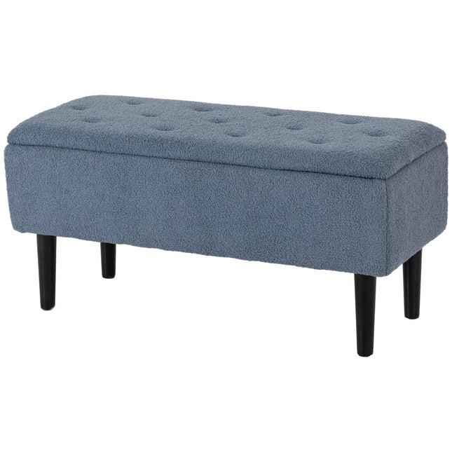 Banc avec espace de rangement, banc de lit, banc rembourré avec couvercle rabattable, banc coffre, pour salon, chambre à coucher, bleu, 95 x 38 x 45 cm