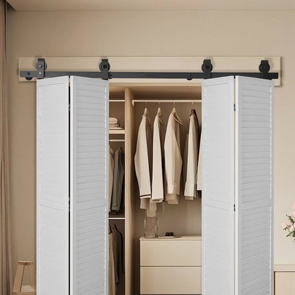 Bi-Folding Barn Door Track Kit, 76 In Top Mount, For 4 Doors