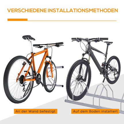 Stahlregal für 4 Fahrräder, Boden- und Wandmontage, silberfarben
