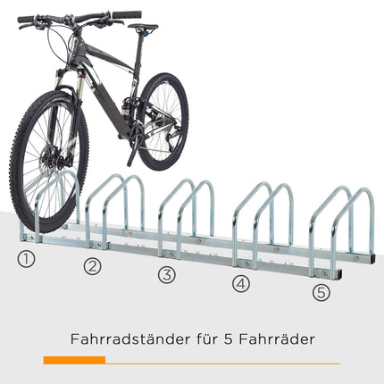 Wetterfester Fahrradständer aus Stahl, Boden- und Wandmontage, fasst 5