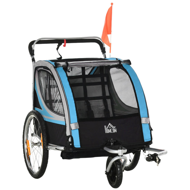 Fahrradanhänger & Kinderwagen, 360° schwenkbar, Stahlrahmen, blau/schwarz