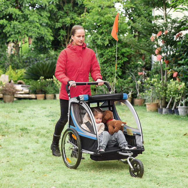 Fahrradanhänger & Kinderwagen, 360° schwenkbar, Stahlrahmen, blau/schwarz