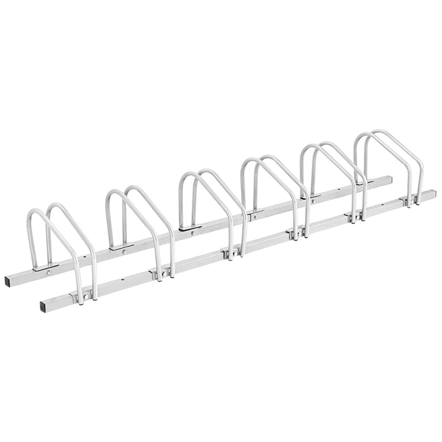 Fahrradständer für 6 Fahrräder, Mehrfachständer, Stahlbodenständer, Ständer, Silber