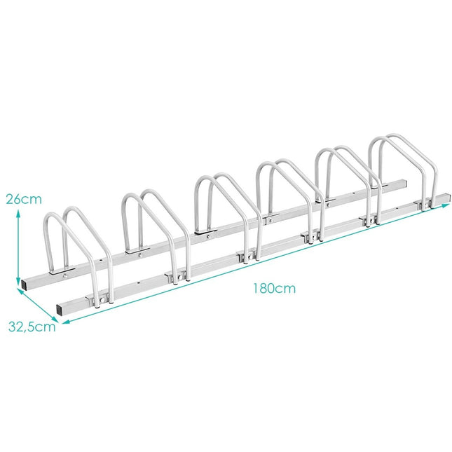 Fahrradständer für 6 Fahrräder, Mehrfachständer, Stahlbodenständer, Ständer, Silber