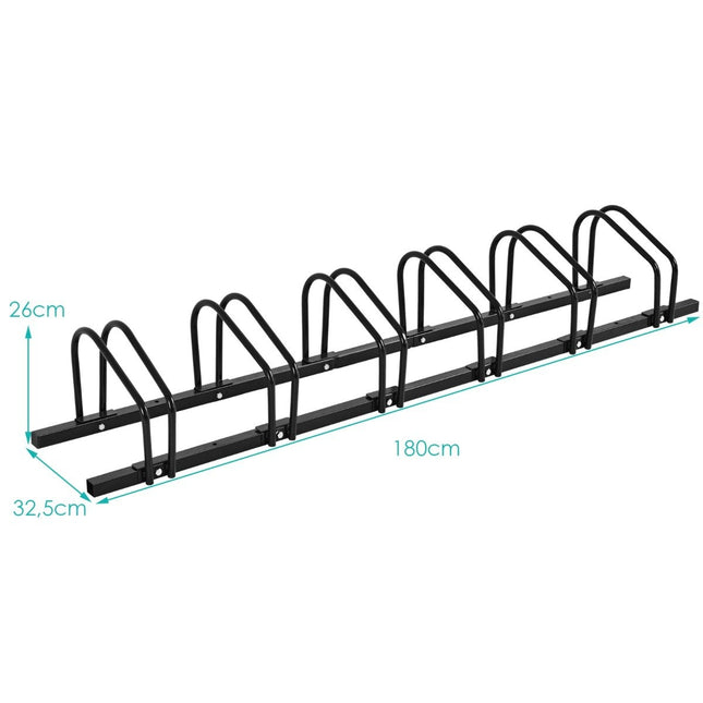 Râtelier à vélos avec 6 places de stationnement pour vélos, support au sol, noir