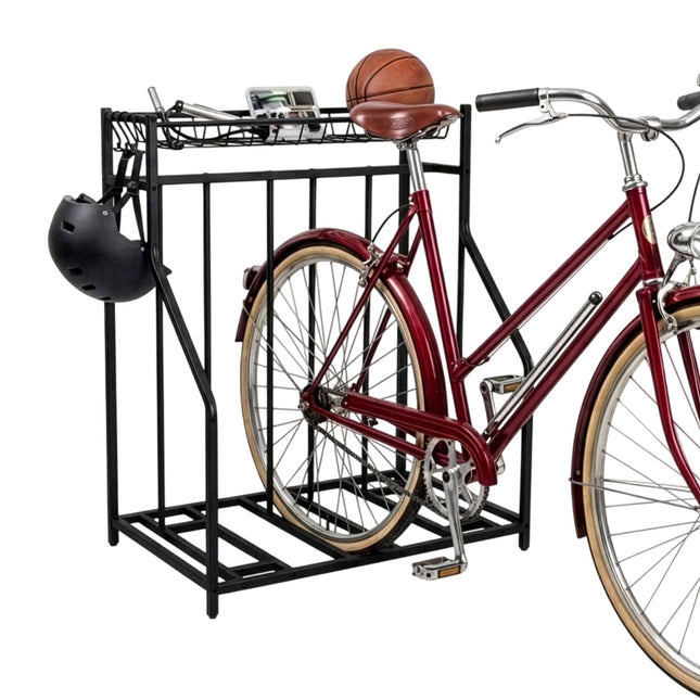 Support porte-vélos - Fentes réglables, panier et 6 crochets