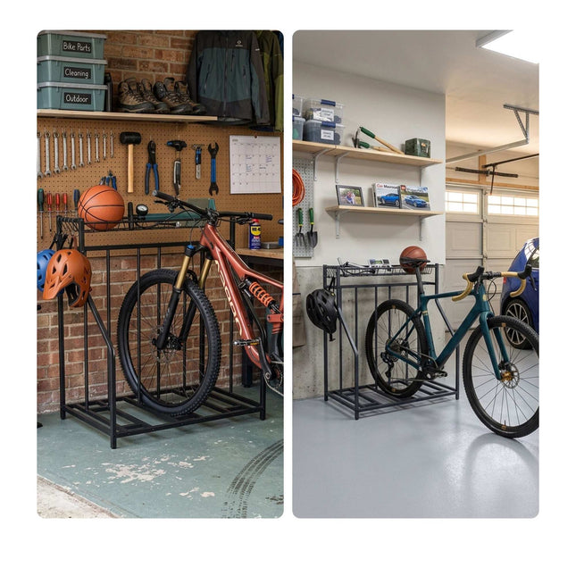 Support porte-vélos - Fentes réglables, panier et 6 crochets