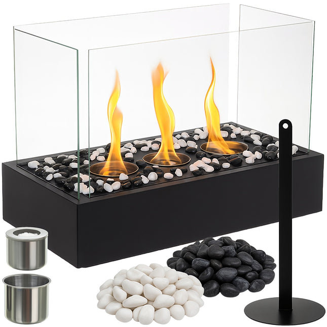 Cheminée bioéthanol autonome, 45 x 30 x 21 cm, parois en verre