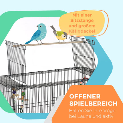 Vogelkäfig-Voliere mit Sitzstangen, Rädern und herausnehmbarer Schublade