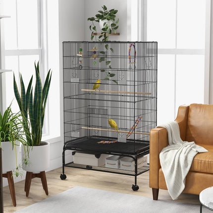 Vogelkäfig-Voliere mit Sitzstangen, Rädern und herausnehmbarer Schublade