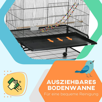 Vogelkäfig-Voliere mit Sitzstangen, Rädern und herausnehmbarer Schublade
