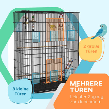 Vogelkäfig-Voliere mit Sitzstangen, Rädern und herausnehmbarer Schublade