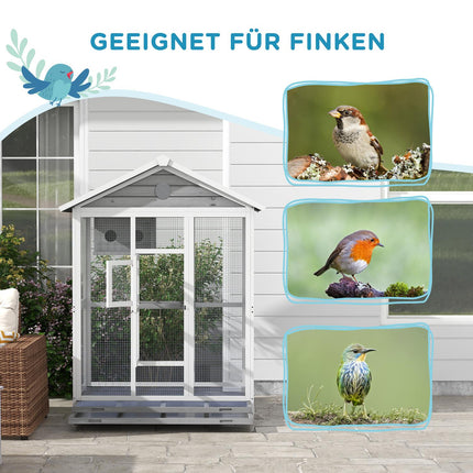 Großer Vogelkäfig mit Sitzstangen und ausziehbarer Bodenschale, Fichtenholz