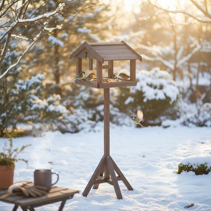 Mangeoire à oiseaux avec support - Bois de sapin, résistante aux prédateurs