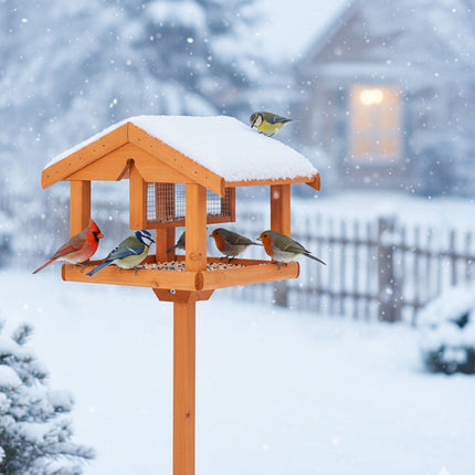 Mangeoire à oiseaux avec support - Bois de sapin, résistante aux intempéries