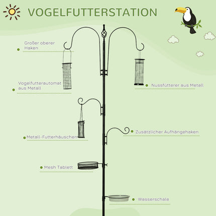 Futterstation für Vögel aus schwarzem Stahl mit Wanne und 4 Haken