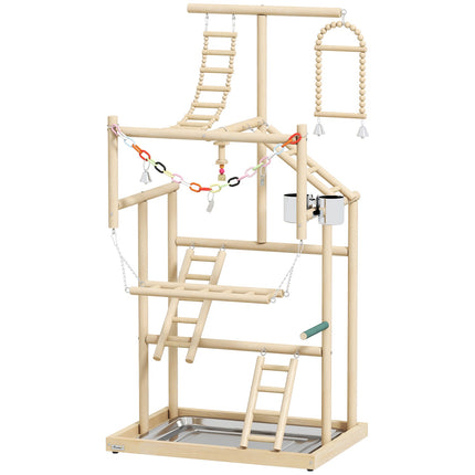 Vogelspielplatz, 4 Ebenen, Edelstahlschale, Naturholz