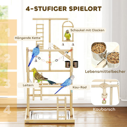 Vogelspielplatz, 4 Ebenen, Edelstahlschale, Naturholz