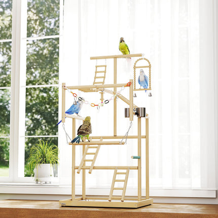 Vogelspielplatz, 4 Ebenen, Edelstahlschale, Naturholz