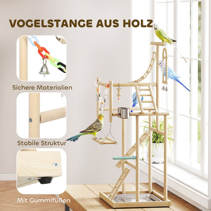 Vogelspielplatz, 4 Ebenen, Edelstahlschale, Naturholz