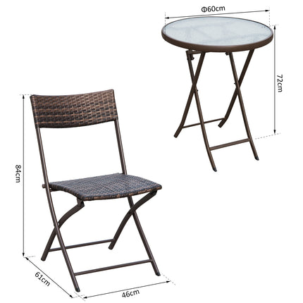 3-teiliges Polyrattan Klapp-Bistro-Set für Balkon - Braun