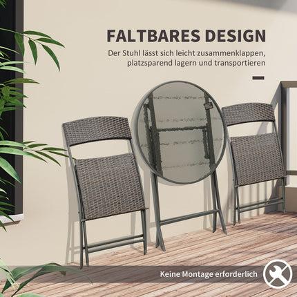 3-teiliges Polyrattan Klapp-Bistro-Set für Balkon - Braun