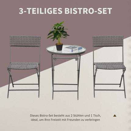 3-teiliges Polyrattan Klapp-Bistro-Set für Balkon - Braun