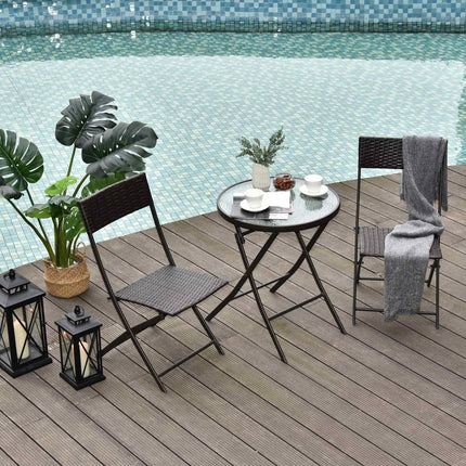 3-teiliges Polyrattan Klapp-Bistro-Set für Balkon - Braun