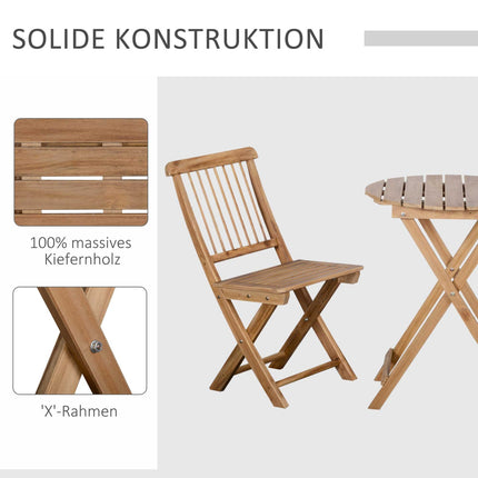 Klappbares Bistro-Set aus Holz für 2 Personen, naturbelassen
