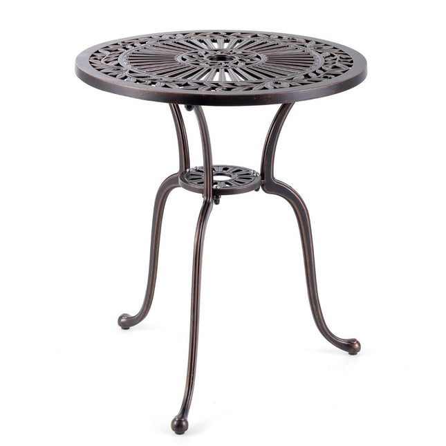Table de bistro en fonte d'aluminium, table de balcon résistante aux intempéries avec trou pour parasol 61 x 61 x 71 cm rouge cuivre