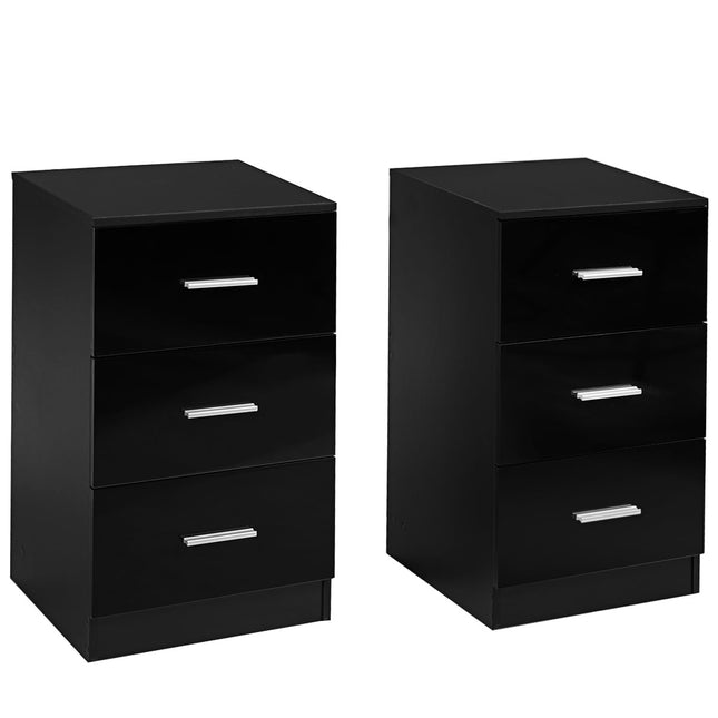 Ensemble de table de chevet noire à 3 tiroirs, 37 x 34 x 66,5 cm