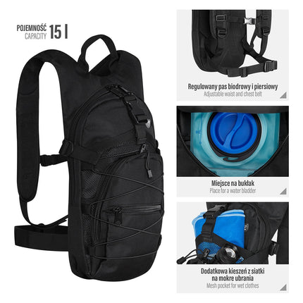 Schwarzer Rucksack, strapazierfähig, geräumig, reisefreundlich