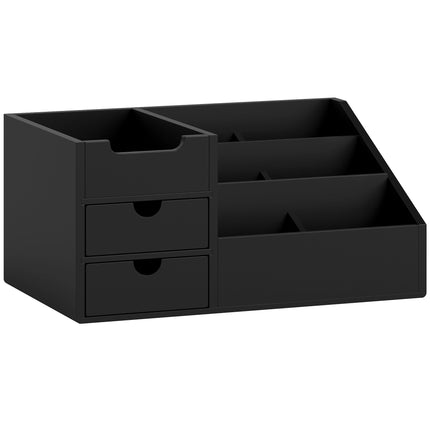 Organiseur de bureau en bambou noir avec 2 tiroirs et 7 compartiments
