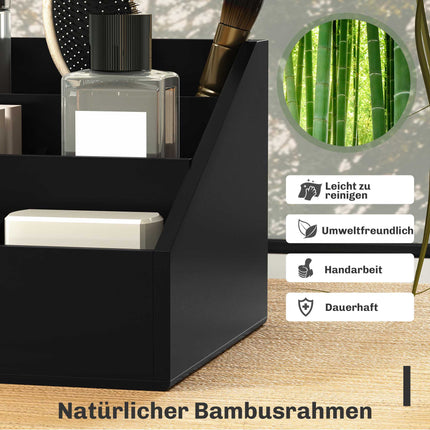 Organiseur de bureau en bambou noir avec 2 tiroirs et 7 compartiments