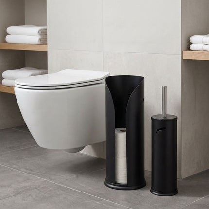 Ensemble de salle de bain noir : brosse WC et porte-rouleau de rechange
