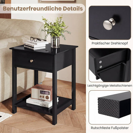 Schwarze Nachttische, 2er-Set, mit Schublade und Ablage