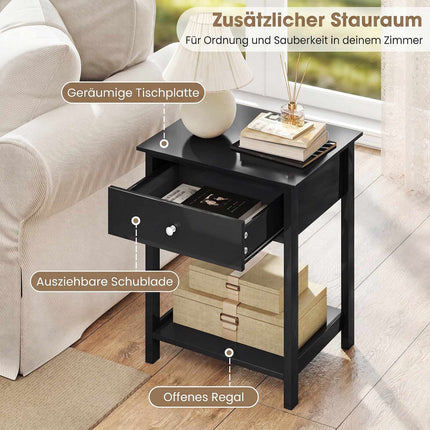 Schwarze Nachttische, 2er-Set, mit Schublade und Ablage