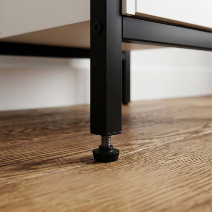 Black Bedside Table with 2 Drawers, MDF & Steel