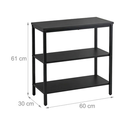 Table de chevet noire à 3 étagères, en bois composite