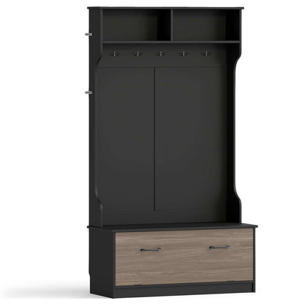 Porte-manteau noir avec rangement pour chaussures et crochets