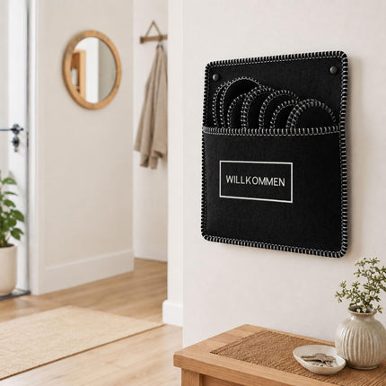 Black Felt Guest Slippers Set, 6 Pairs with Storage Bag