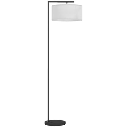 Lampadaire noir avec abat-jour en tissu blanc, douille E27