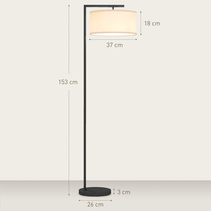 Lampadaire noir avec abat-jour en tissu blanc, douille E27