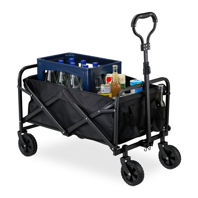 Schwarzer klappbarer Gartenwagen mit Gummirädern