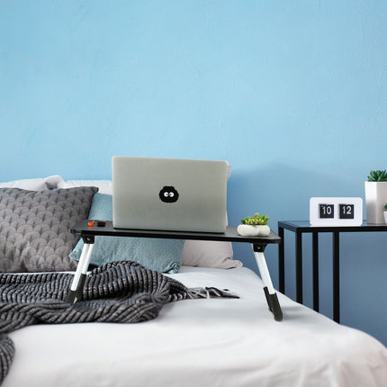 Bureau pliable noir pour ordinateur portable avec plateau de lit et cadre en fer