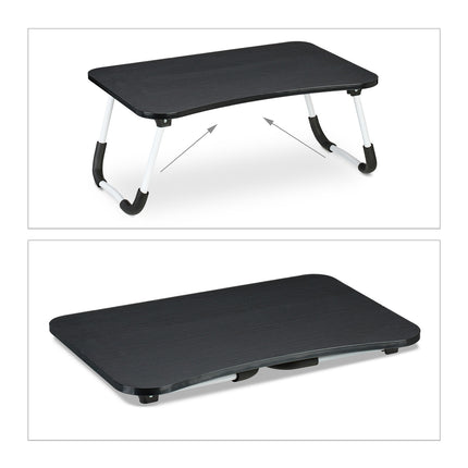 Bureau pliable noir pour ordinateur portable avec plateau de lit et cadre en fer