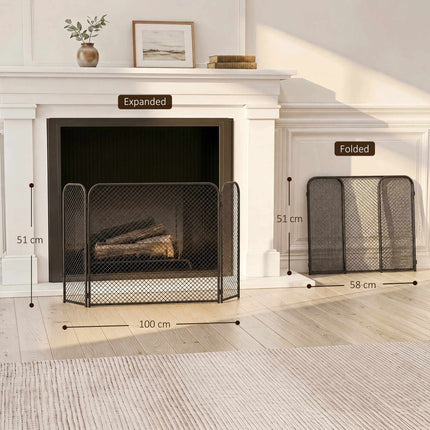 Pare-feu pliable géométrique noir – Métal, 3 panneaux