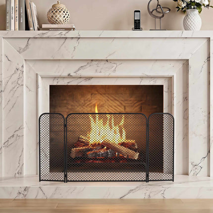 Pare-feu pliable géométrique noir – Métal, 3 panneaux