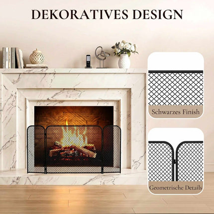Pare-feu pliable géométrique noir – Métal, 3 panneaux