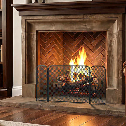 Pare-feu pliable géométrique noir – Métal, 3 panneaux